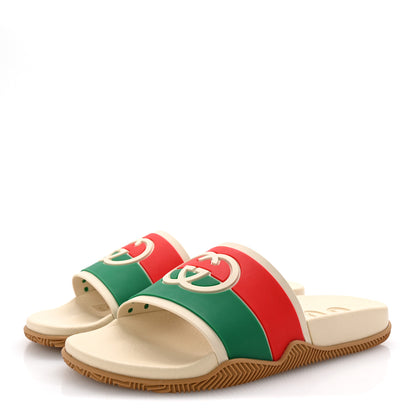 Gucci Rubber Web Womens Interlocking G Slide Sandals 37 Mystic White Green Red 4 of 9