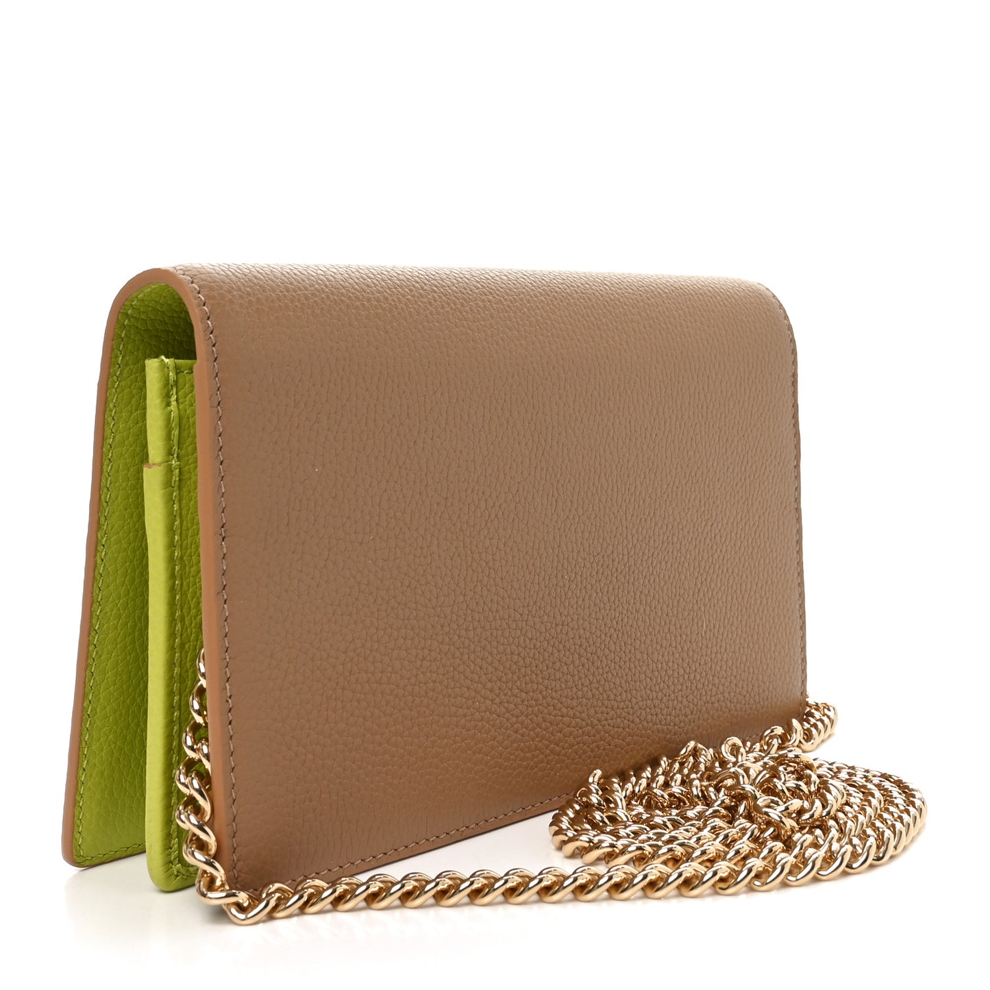 Dollar Calfskin Mini GG Marmont Chain Wallet Beige Bright Green