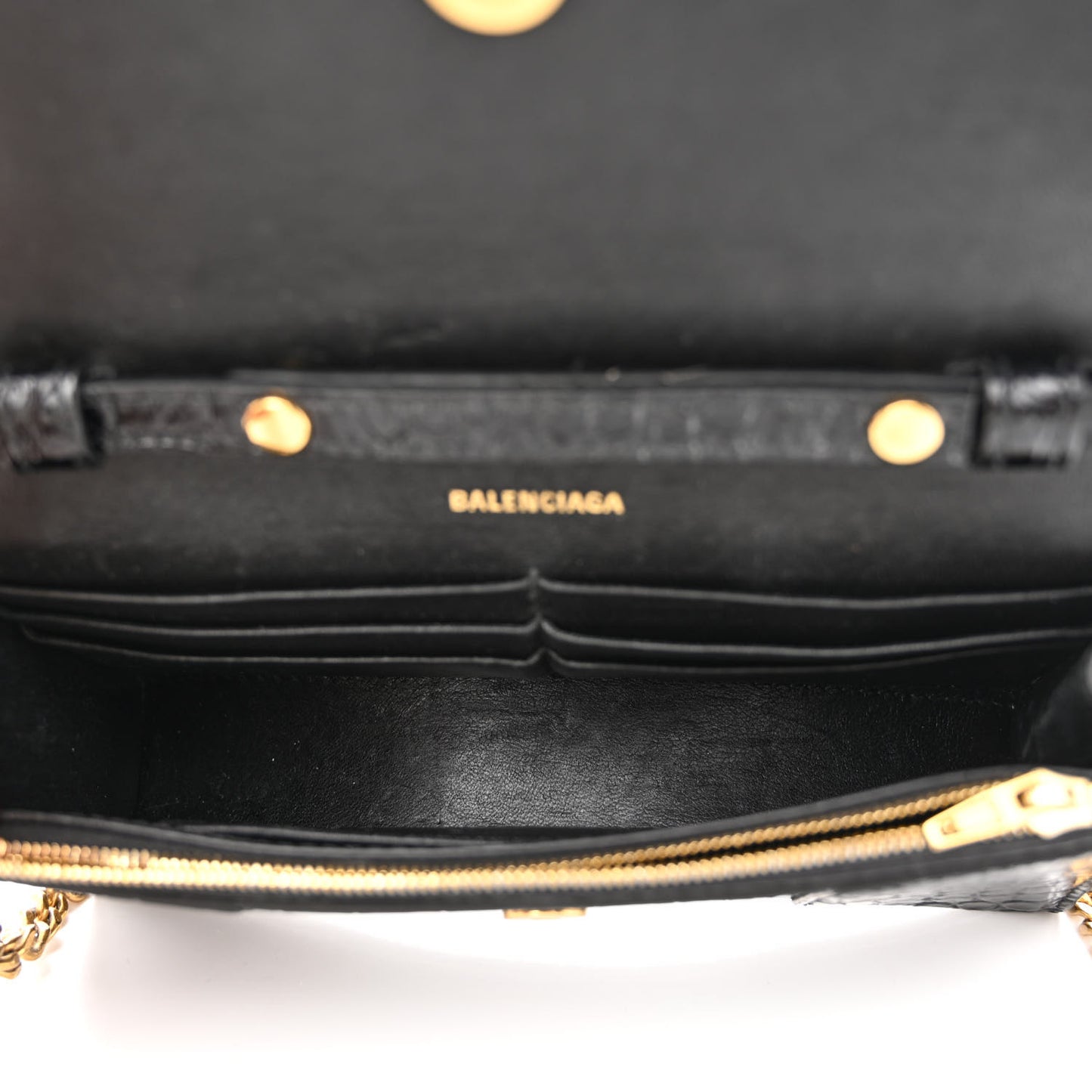 Shiny Calfskin Crocodile Embossed Hourglass Chain Bag Black