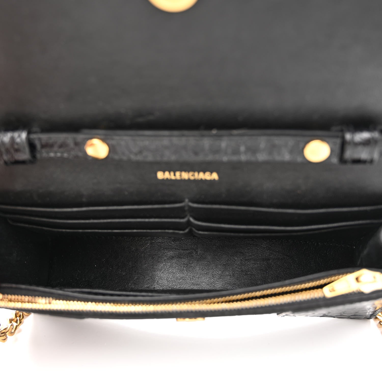 Balenciaga Shiny Calfskin Crocodile Embossed Hourglass Chain Bag Black 5 of 11