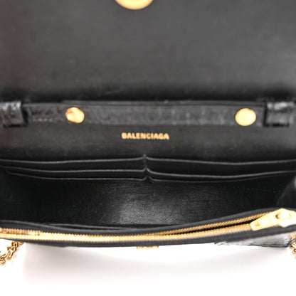 Balenciaga Shiny Calfskin Crocodile Embossed Hourglass Chain Bag Black 5 of 11