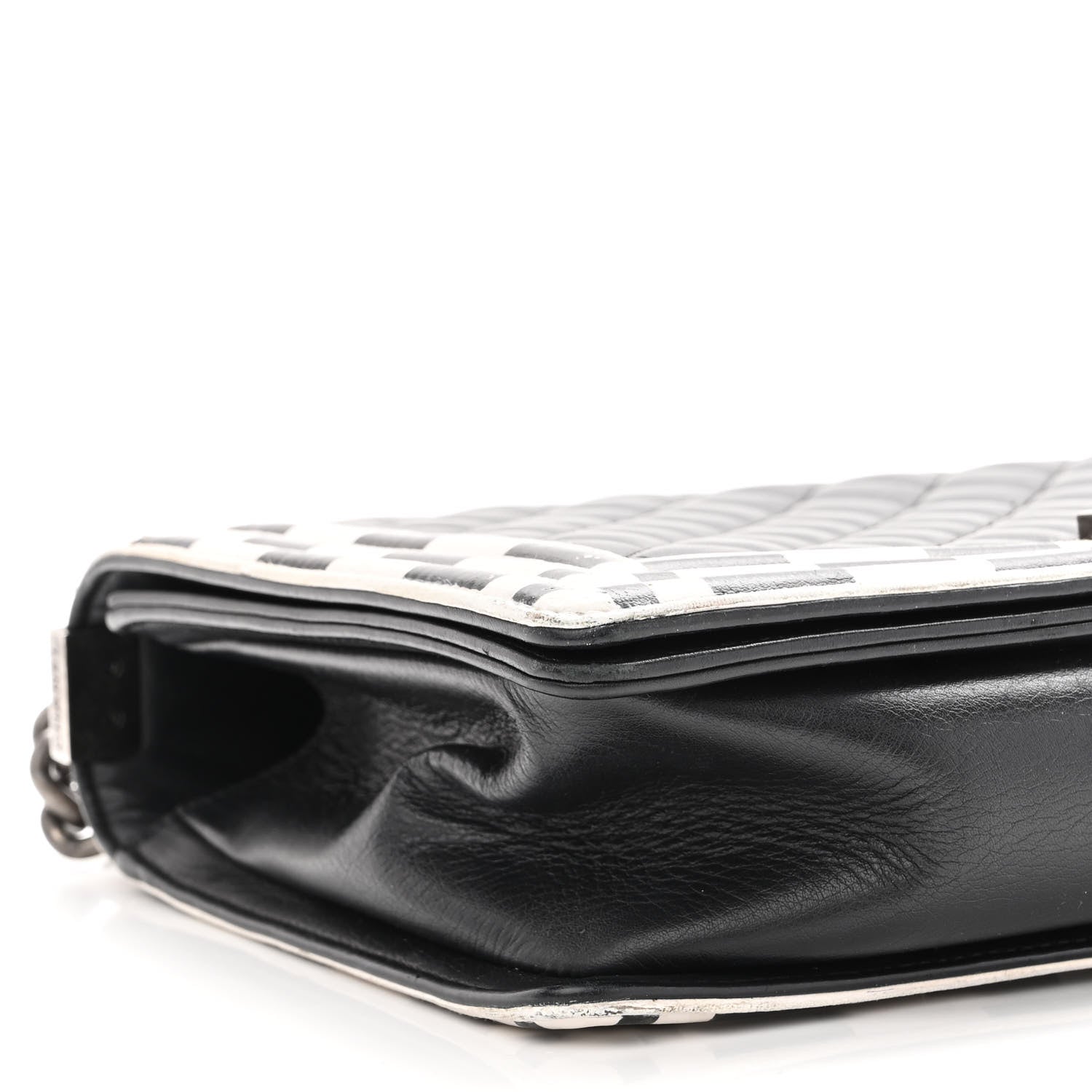 Chanel Calfskin Quilted Checkerboard Trim New Medium Boy Flap Black White 9 of 17