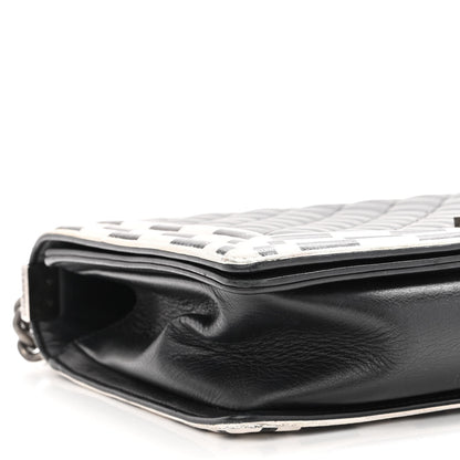 Chanel Calfskin Quilted Checkerboard Trim New Medium Boy Flap Black White 9 of 17
