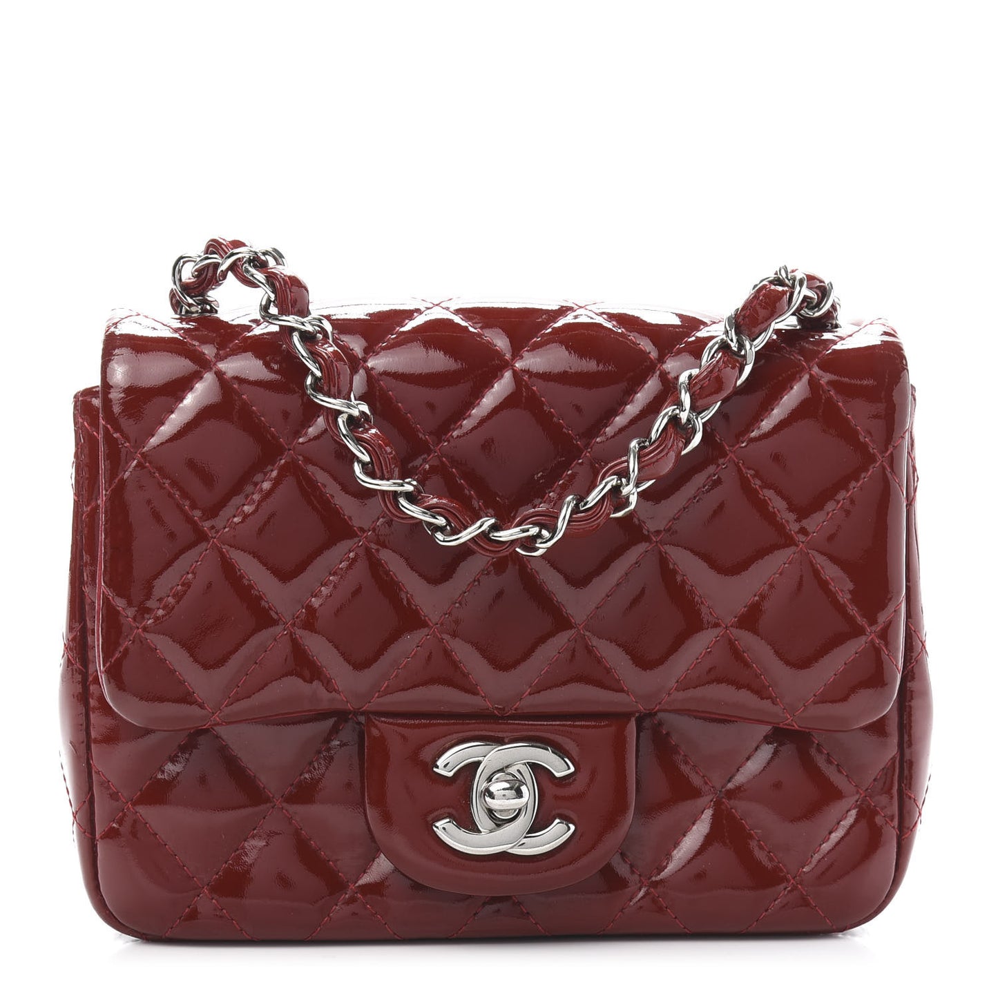 Patent Quilted Mini Square Flap Red