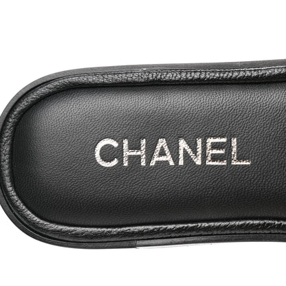 Chanel Shiny Goatskin Quilted CC Mules Sandals 39 Black 8 of 9