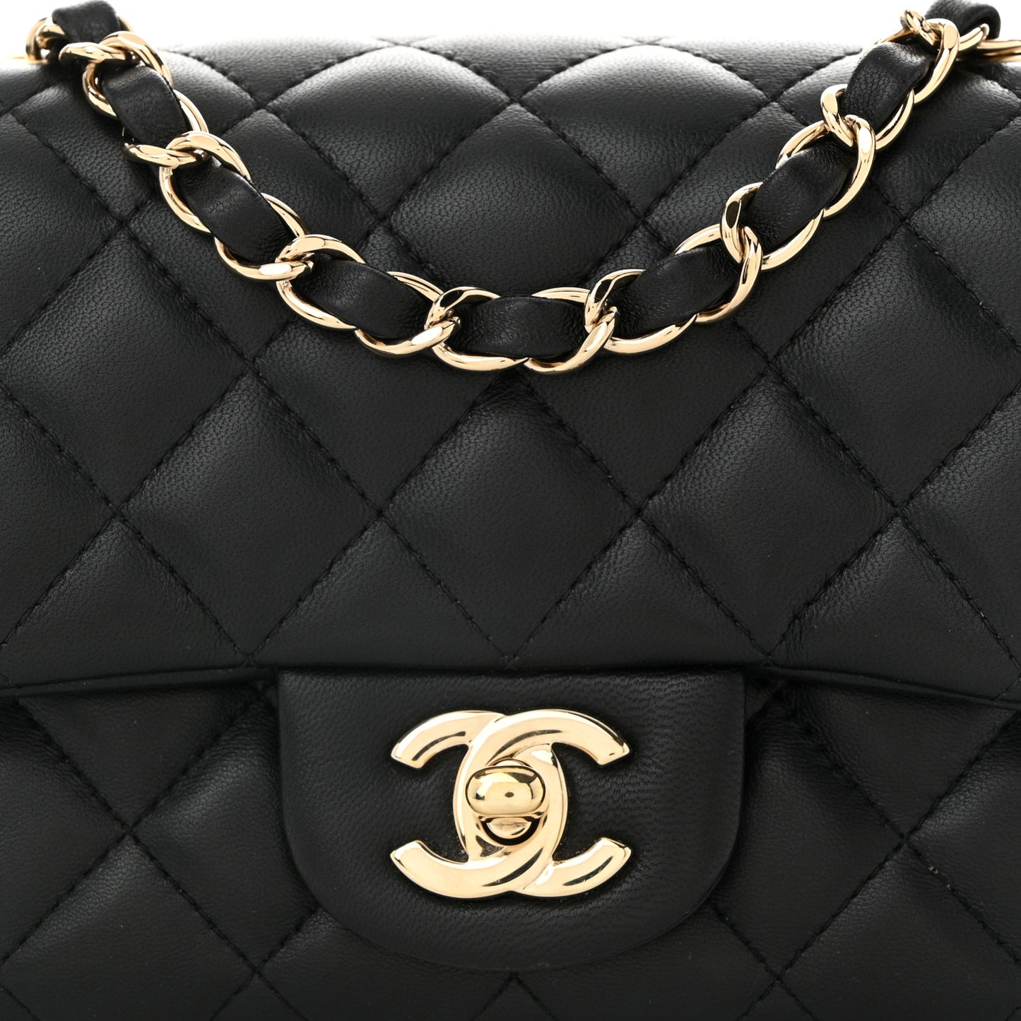 Lambskin Quilted Mini Square Flap Black