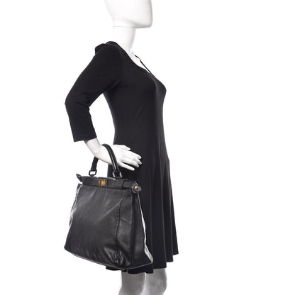 Fendi Goatskin Zucca Large Peekaboo Iconic Satchel Black Tobacco 3 of 12