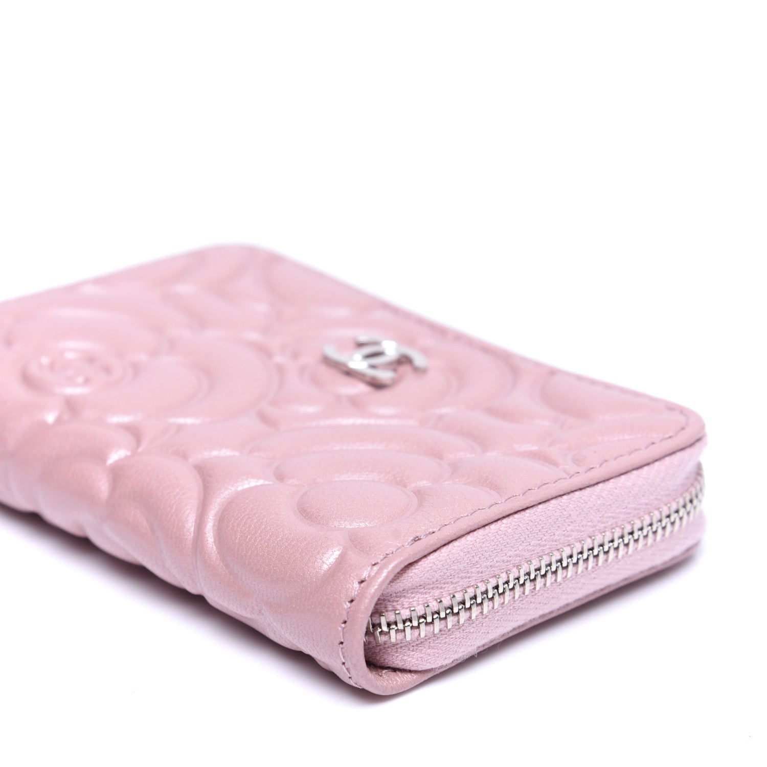 Chanel Goatskin Camellia Embossed Zip Coin Purse Light Pink 6 of 9