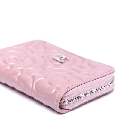 Chanel Goatskin Camellia Embossed Zip Coin Purse Light Pink 6 of 9