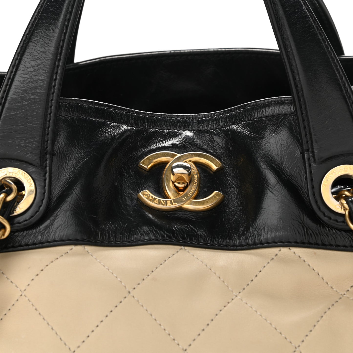 Calfskin Quilted In The Mix Shopping Tote Beige Black