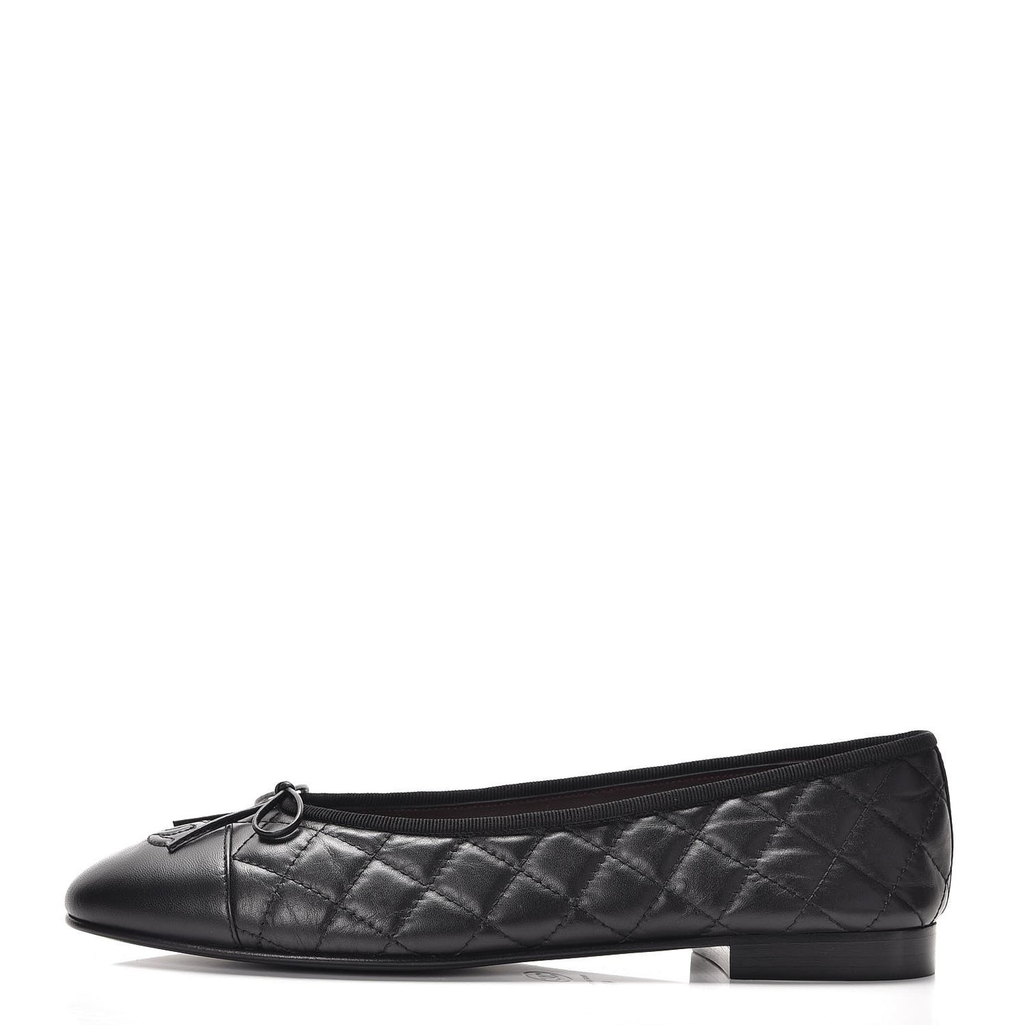 Aged Calfskin Quilted Cap Toe Ballerina Flats 41 Black