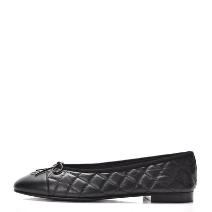 Chanel Aged Calfskin Quilted Cap Toe Ballerina Flats 41 Black 1 of 9