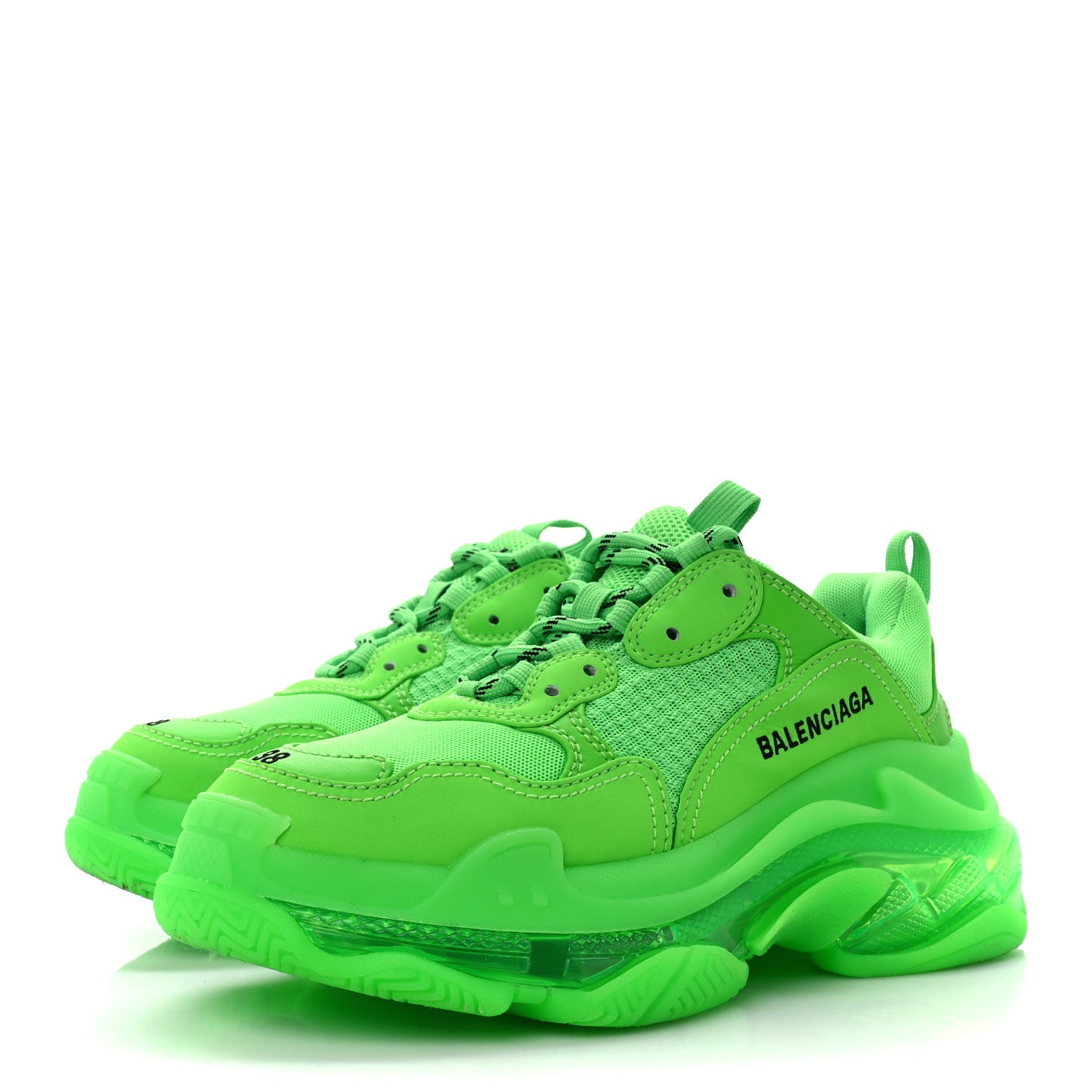Balenciaga Fabric Mesh Clear Sole Womens Triple S Sneakers 38 Fluo Green 3 of 8