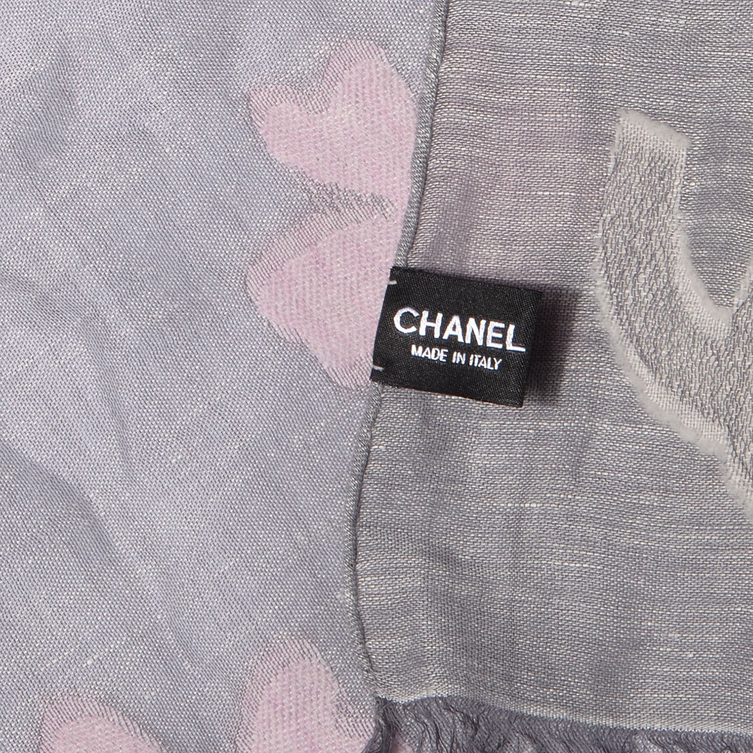 Chanel Linen Cotton Wool CC Clover Scarf Grey 6 of 7
