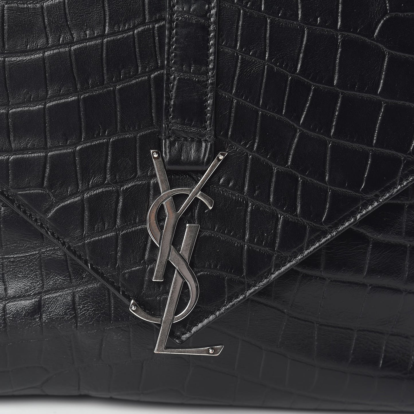 Calfskin Crocodile Embossed Monogram Large College Satchel Black
