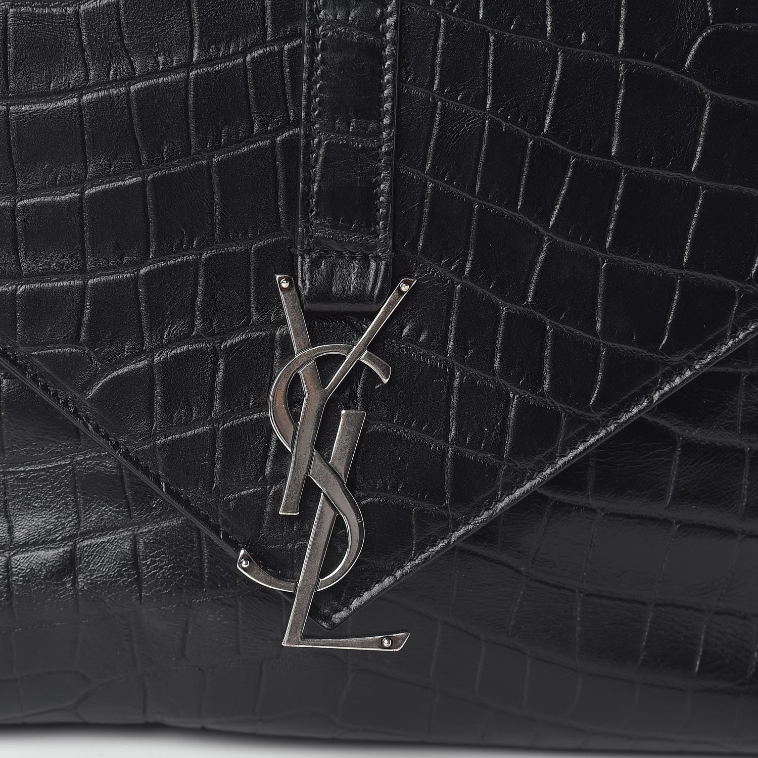 Saint Laurent Calfskin Crocodile Embossed Monogram Large College Satchel Black 8 of 10