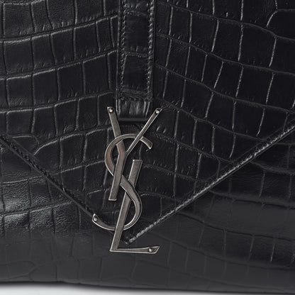 Saint Laurent Calfskin Crocodile Embossed Monogram Large College Satchel Black 8 of 10