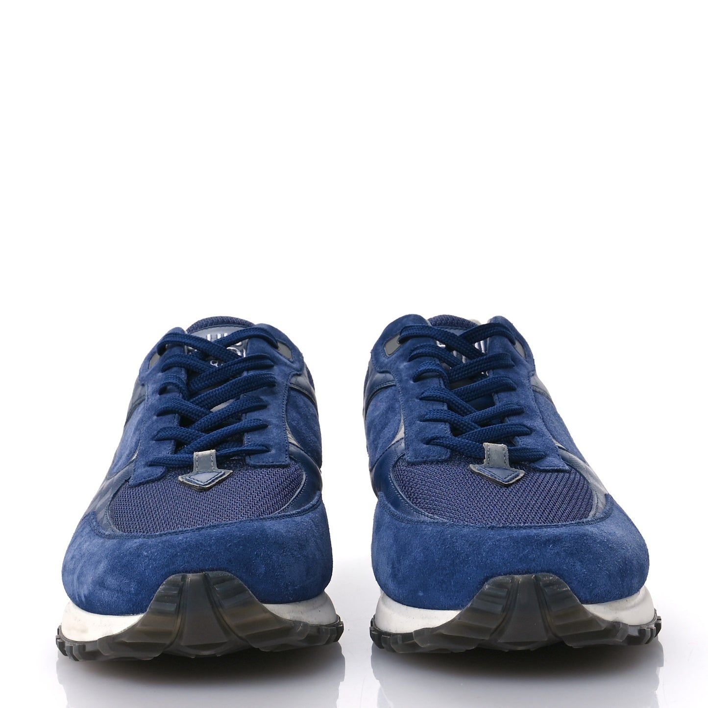 Calfskin Suede Damier Run Away Sneakers 10 Blue