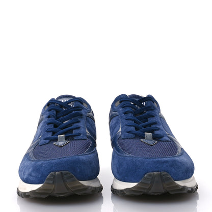 Louis Vuitton Calfskin Suede Damier Run Away Sneakers 10 Blue 3 of 8