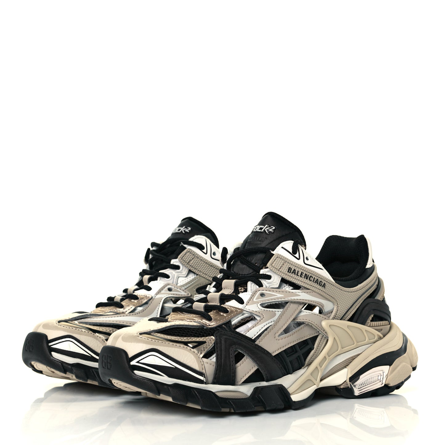 Rubber Mesh Bi-Color Womens Track.2 Open Sneakers 38 Beige Black