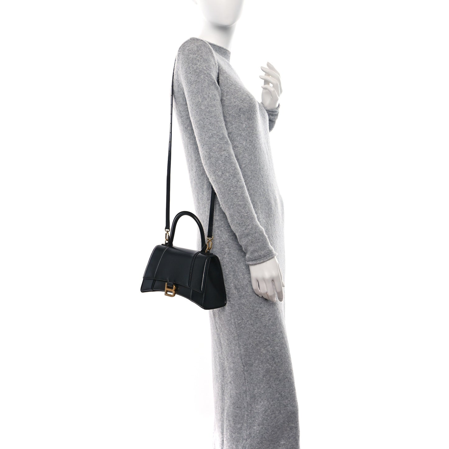Shiny Box Calfskin Small Hourglass Top Handle Bag Black
