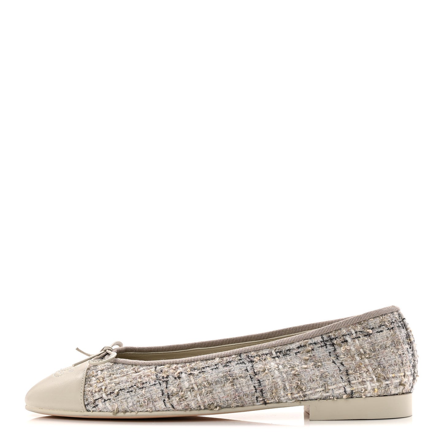 Tweed Lambskin Cap Toe Ballerina Flats 40 Grey Multicolor