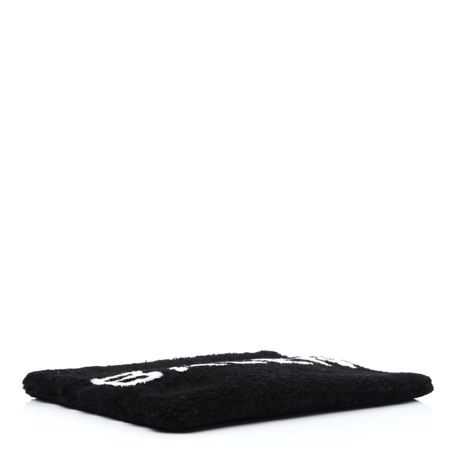 Sheepskin Shearling Contrasted Logo Large Zip Pouch Black