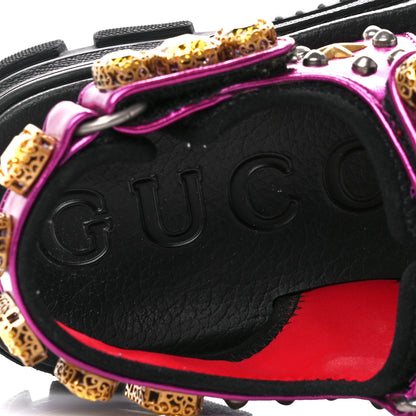 Gucci Nappa Mesh Crystal Embellished Studded Womens Aguru Sandals 38 Pink Black 7 of 10