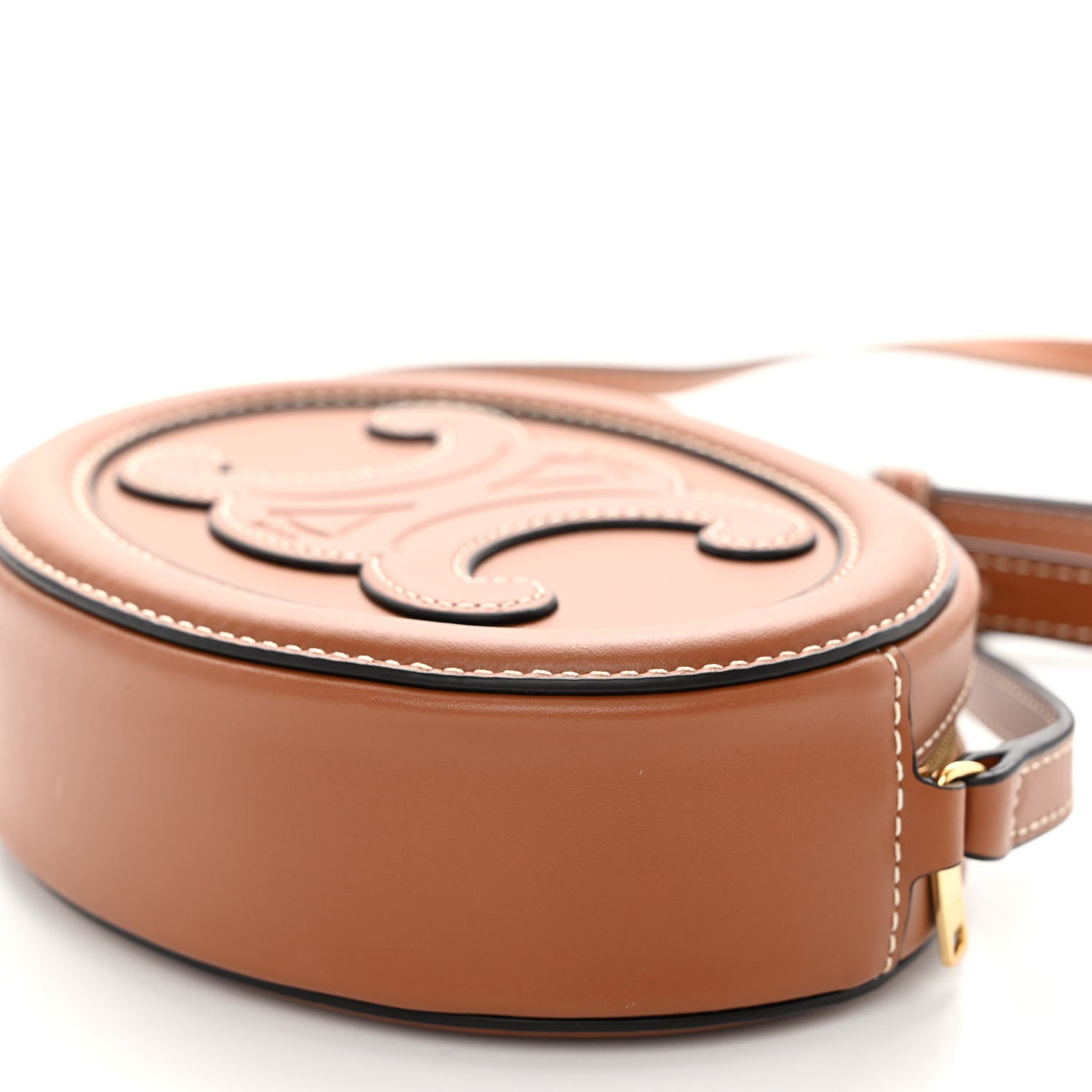 Celine Smooth Calfskin Cuir Small Triomphe Oval Crossbody Purse Tan 10 of 11