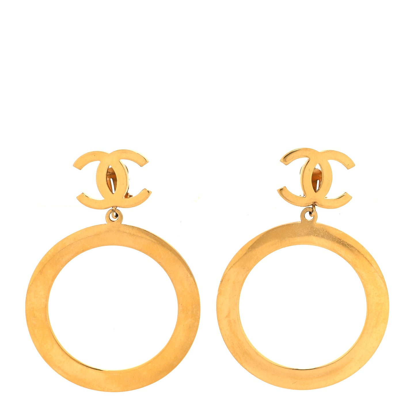 Metal CC Circle Drop Clip On Earrings Gold