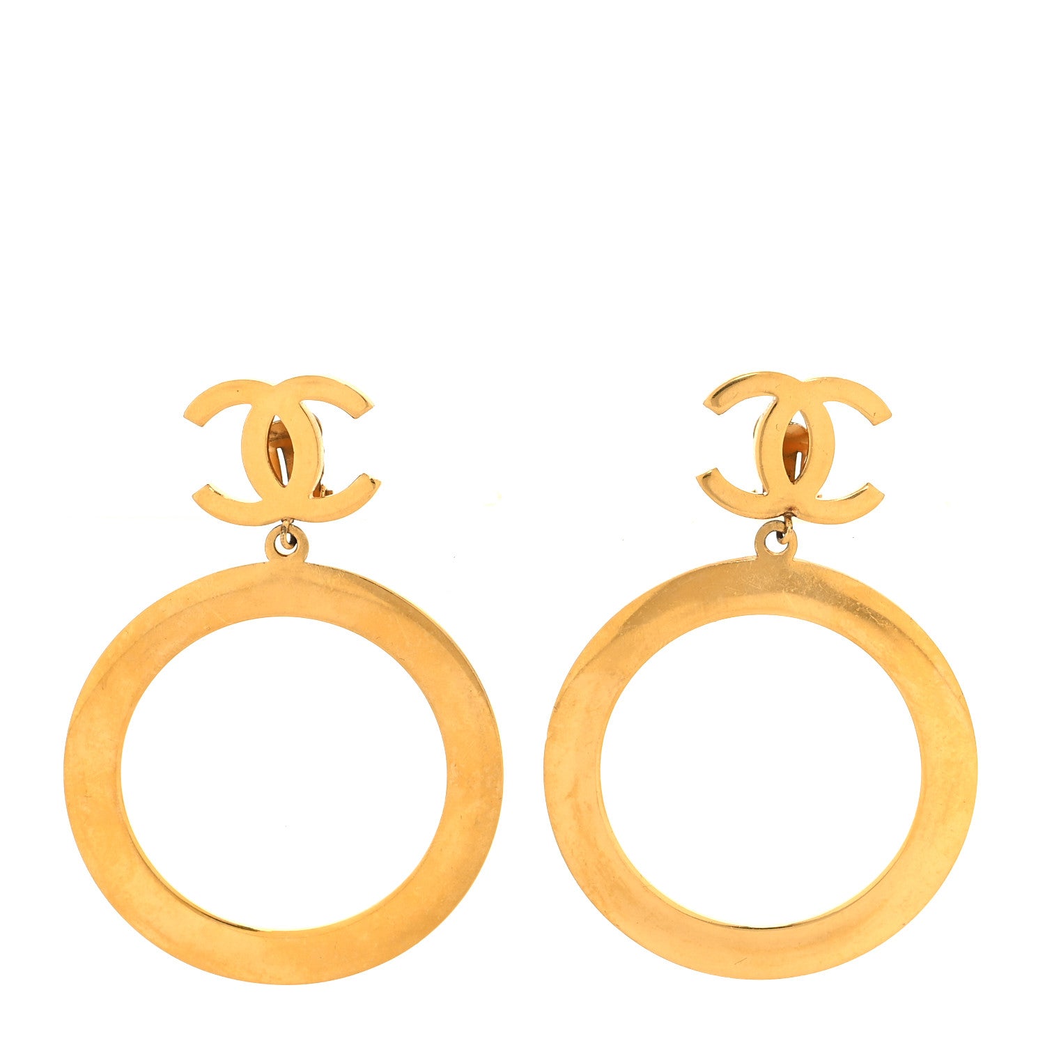 Chanel Metal CC Circle Drop Clip On Earrings Gold 1 of 4