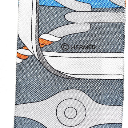 Hermes Silk Panoplie Equestre Twilly Gris Bleuete Blanc 3 of 4