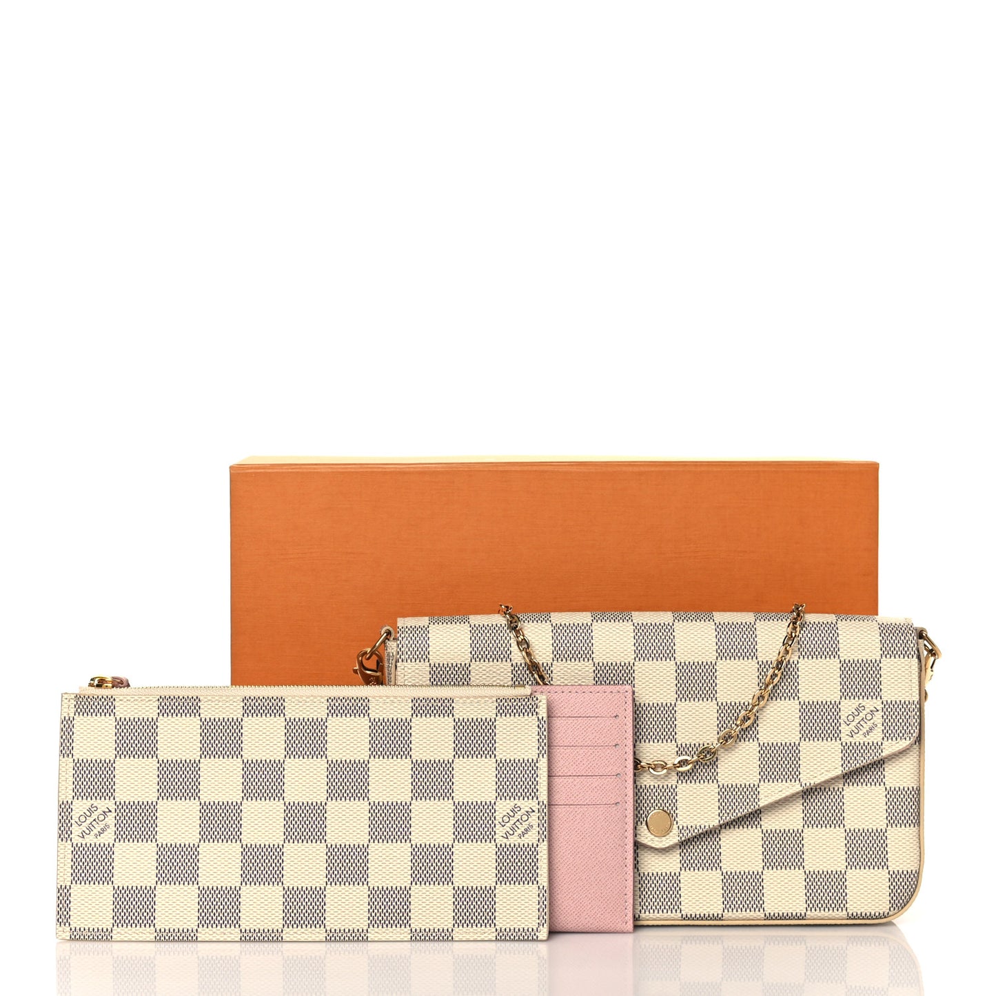 Damier Azur Pochette Felicie Chain Wallet Rose Ballerine