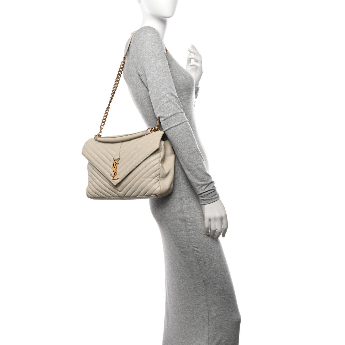 Sheepskin Matelasse Chevron Monogram Large College Satchel Cream Soft
