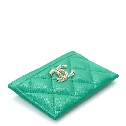 Chanel Caviar Metal Perforated Quilted CC Card Holder Green 5 of 11