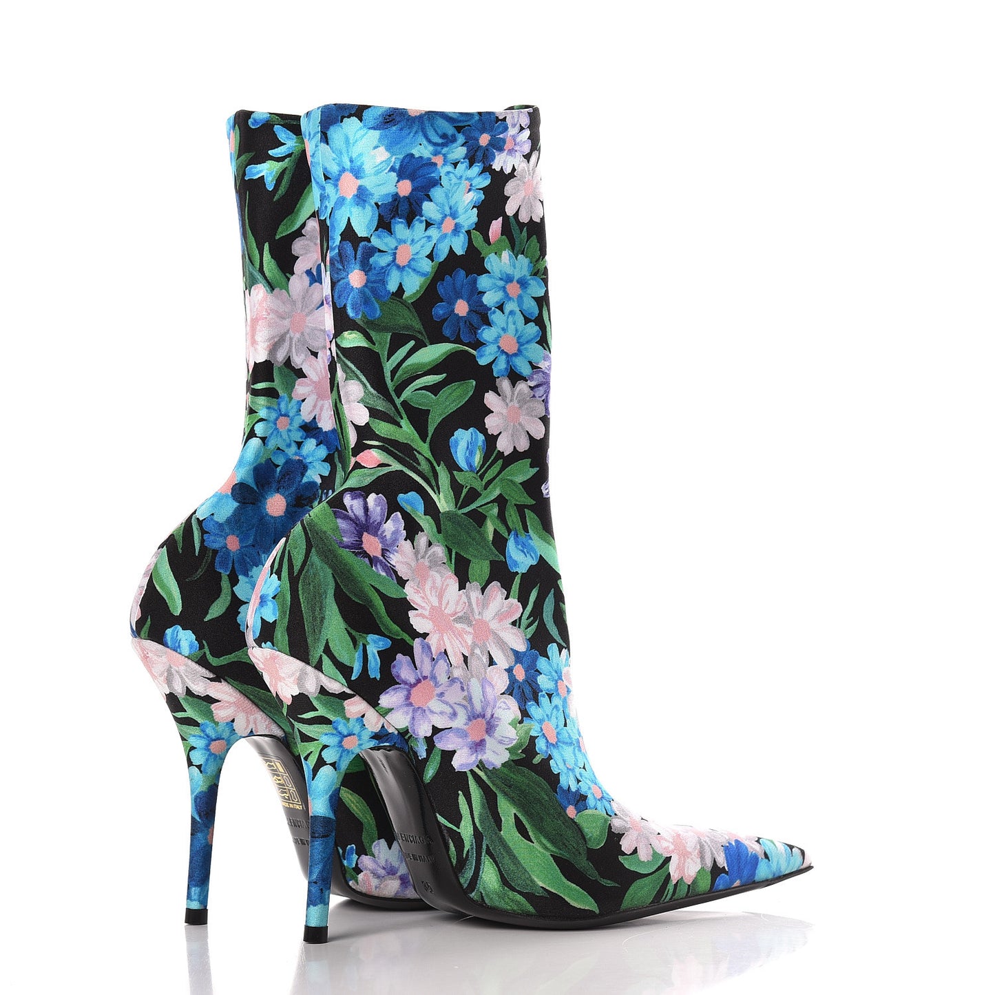 Jersey Crepe Wild Flowers Extreme Pointed Toe Knife Booties 35 Bleu Violet