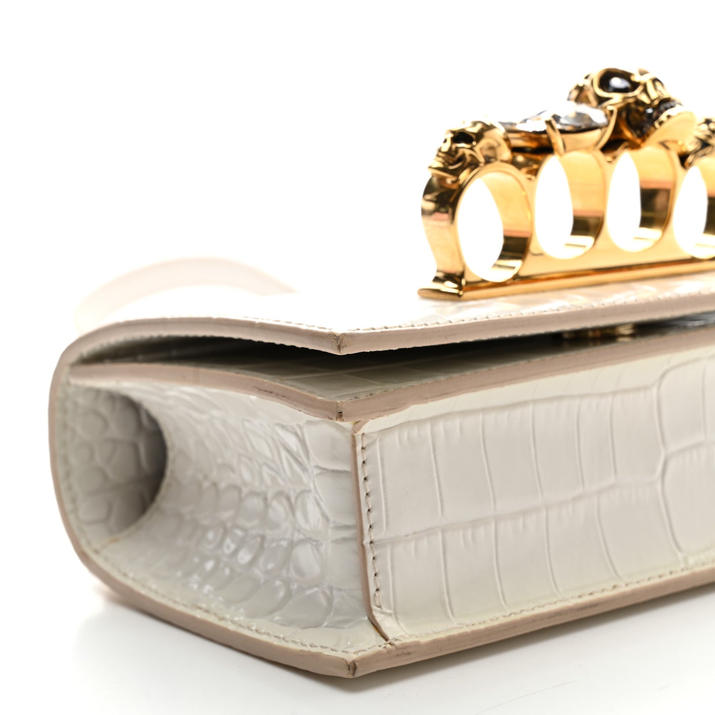 Calfskin Crocodile Embossed Mini Jeweled Satchel Deep Ivory