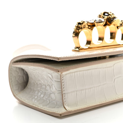 Alexander McQueen Calfskin Crocodile Embossed Mini Jeweled Satchel Deep Ivory 9 of 10