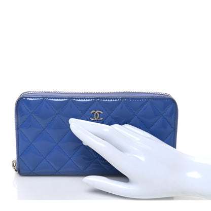 Chanel Patent Quilted Large Gusset Zip Around Wallet Blue 2 of 9