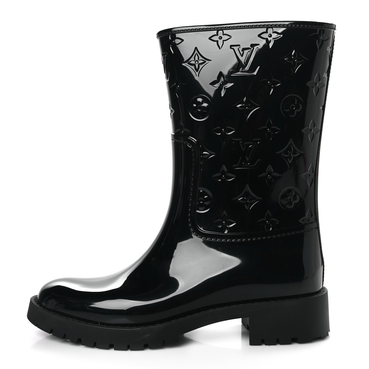 Louis Vuitton Rubber Embossed Monogram Drops Flat Half Boots 39 Black 1 of 7