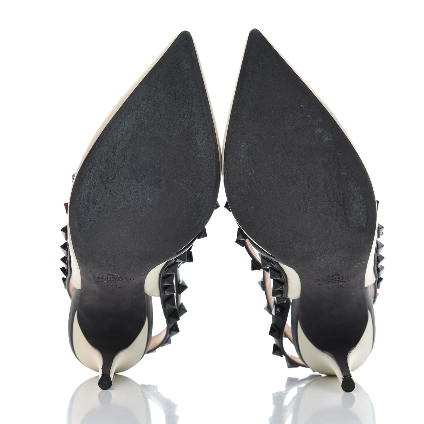 Calfskin Rockstud Ankle Strap 100mm Pumps 37.5 Light Ivory Black