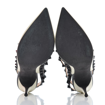 Valentino Garavani Calfskin Rockstud Ankle Strap 100mm Pumps 37.5 Light Ivory Black 5 of 24