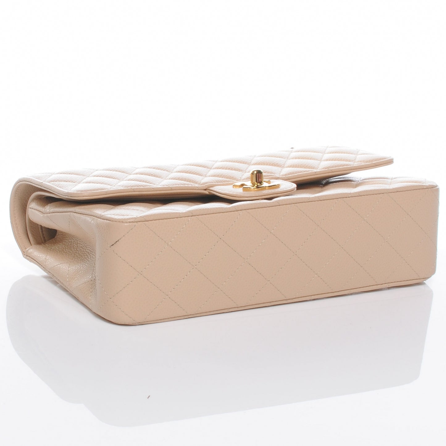 Caviar Quilted Medium Double Flap Beige Clair