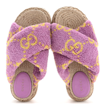 Gucci Terry Cloth Espadrille Platform Sandals 37 Pink Yellow 4 of 16
