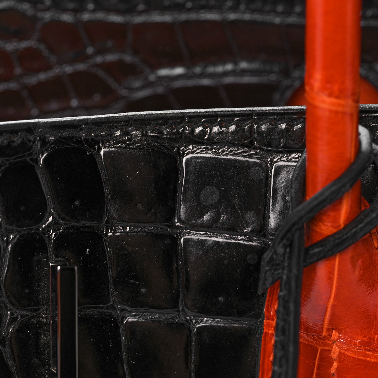 Hermes Shiny Porosus Crocodile Birkin 40 Black Orange 34 of 43