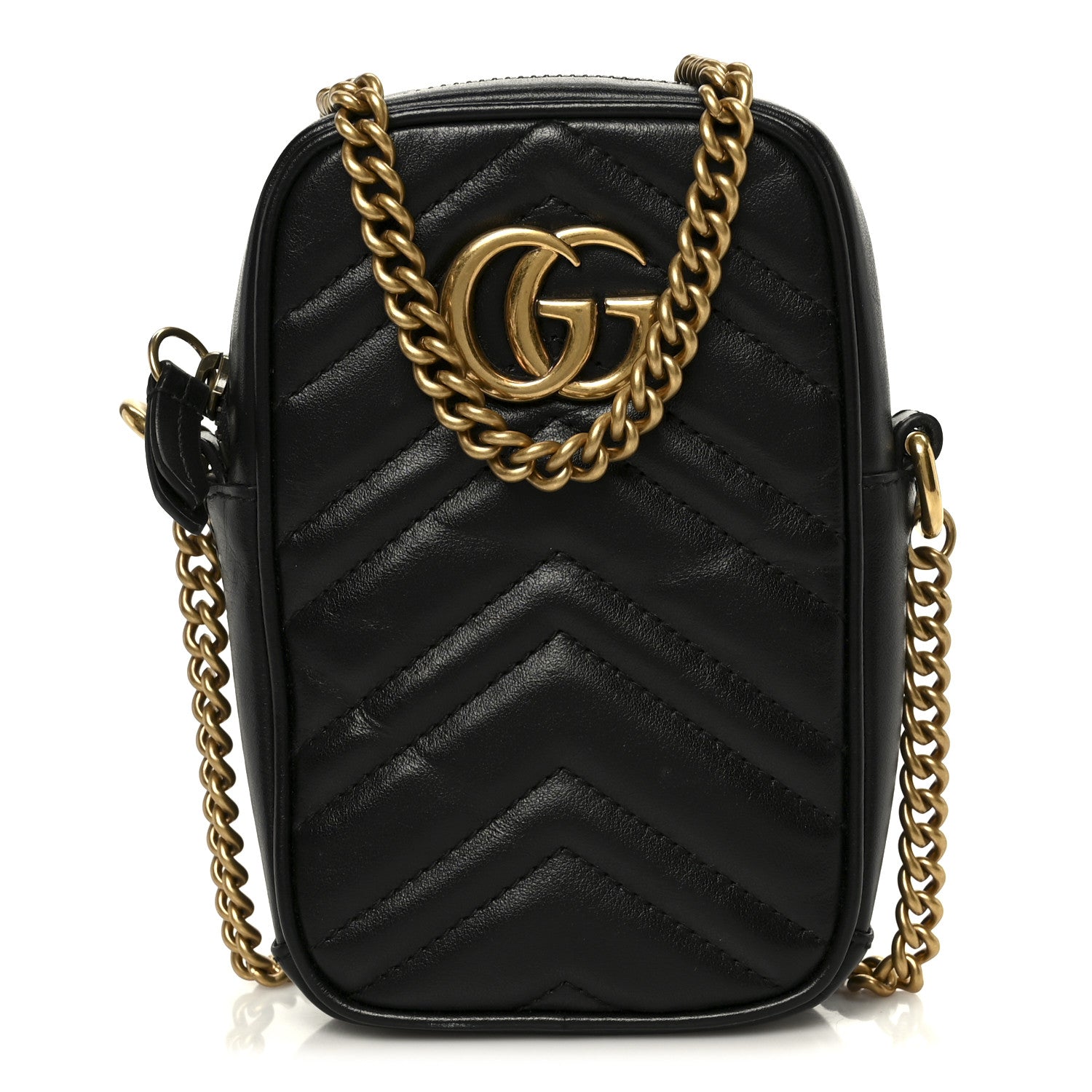 Gucci Calfskin Matelasse Mini GG Marmont Crossbody Bag Black 1 of 11