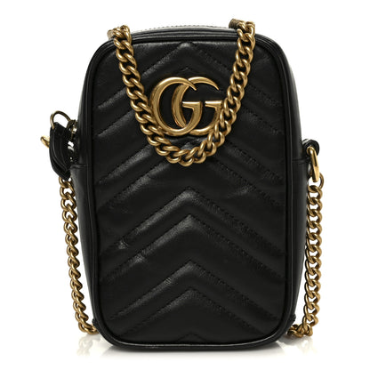 Gucci Calfskin Matelasse Mini GG Marmont Crossbody Bag Black 1 of 11