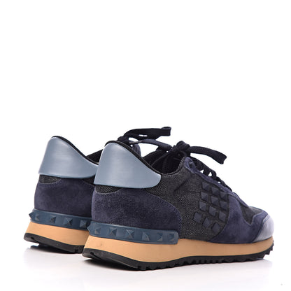 Valentino Garavani Denim Calfskin Suede Rockstud Sneakers 35.5 Deep Denim 4 of 11
