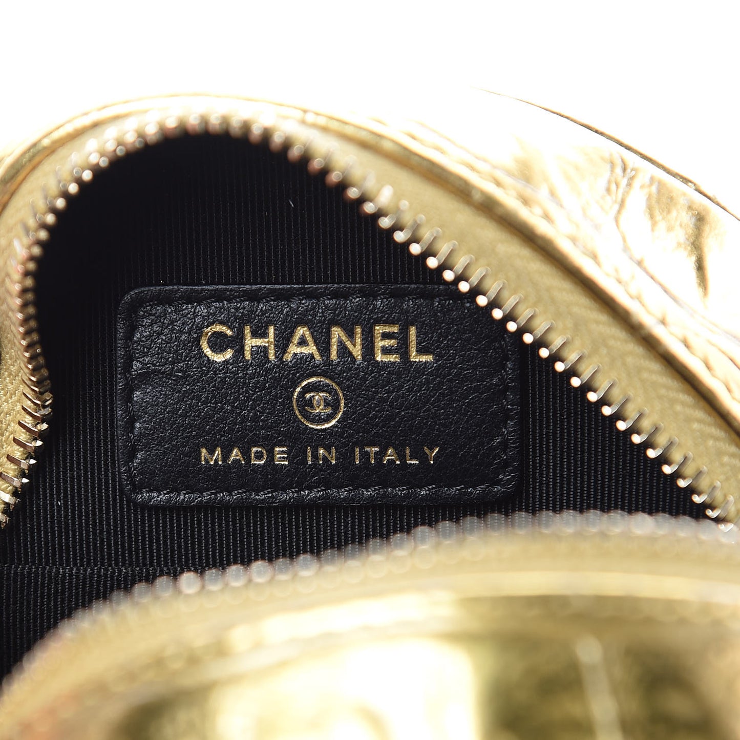 Metallic Calfskin Crocodile Embossed Cocodile Round Clutch with Chain Gold