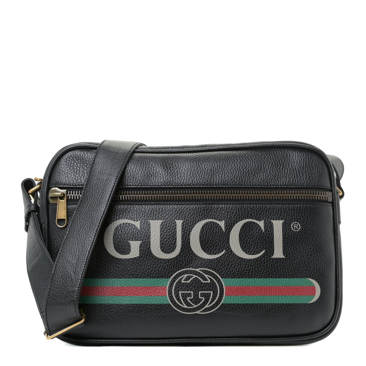 Pebbled Calfskin Logo Messenger Bag Black